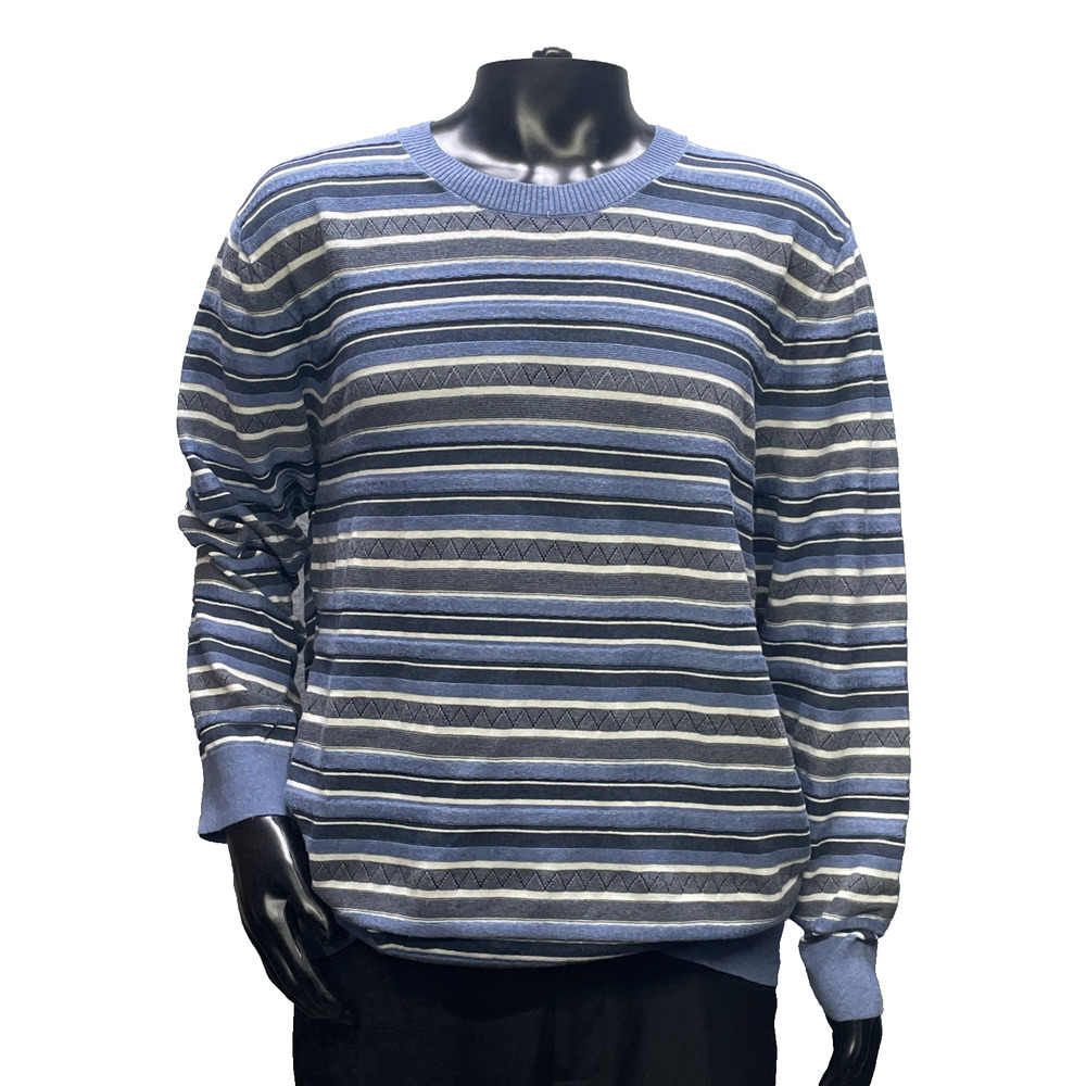 NWT Haggar Mens 2XL Striped Crew Neck Pullover Knit Sweater Blue/Grey Preppy